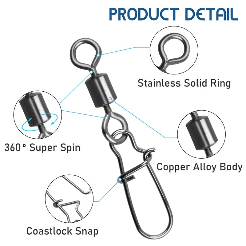 Shaddock Fishing Rolling Barrel Swivel Snaps, 210pcs With Nice Snaps High Strength Copper and Stainless Steel Fishing Line Connector Tackle Kit for Saltwater Freshwater - Image 3